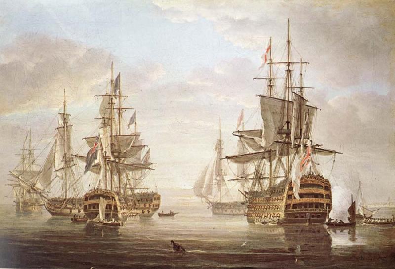 Nicholas Pocock This work of am exposing they five vessel as elbow bare that gora with Horatio Nelson and banskarriar oil painting image